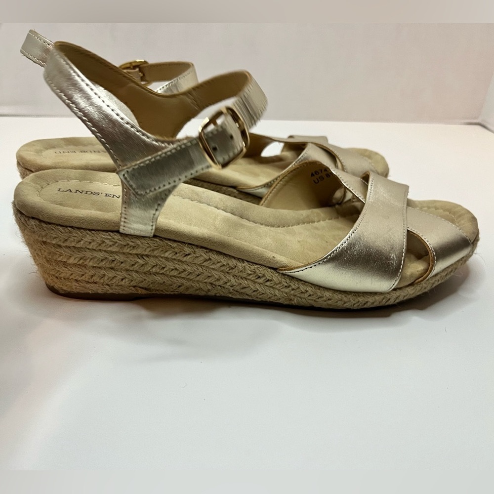 Lands’ End Metallic Gold Espadrilles- size 8.5- Soft Foot Bed! EUC!